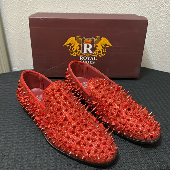 Royal Shoes Red Spikes Red Bottoms Mens Smoking Slip-on Dress